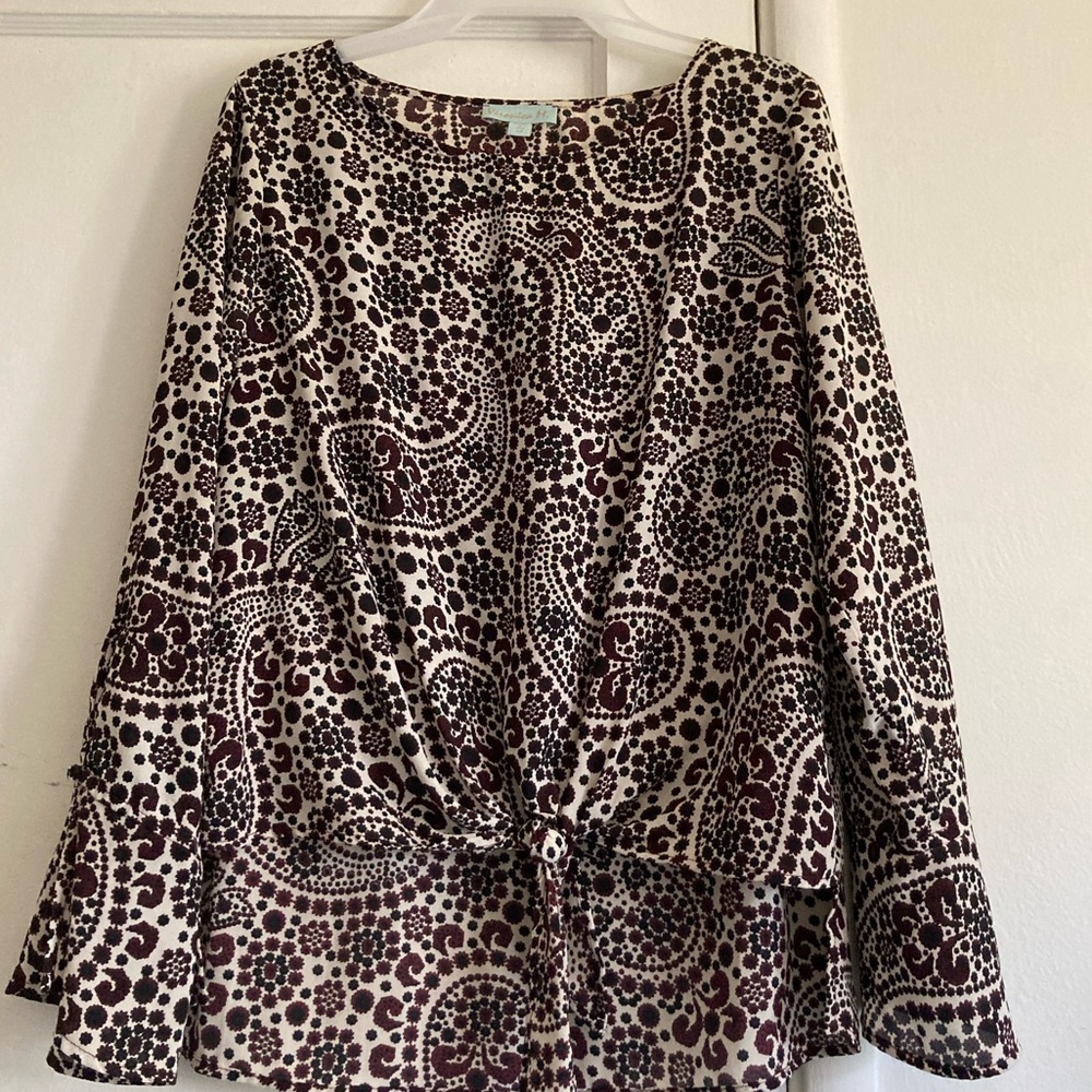 Veronica M Burgundy and Cream Floral Blouse